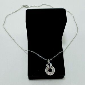 Round Circle Pendant Silver Necklace Chain 18” Cubic Zirconia Charm Small Modern